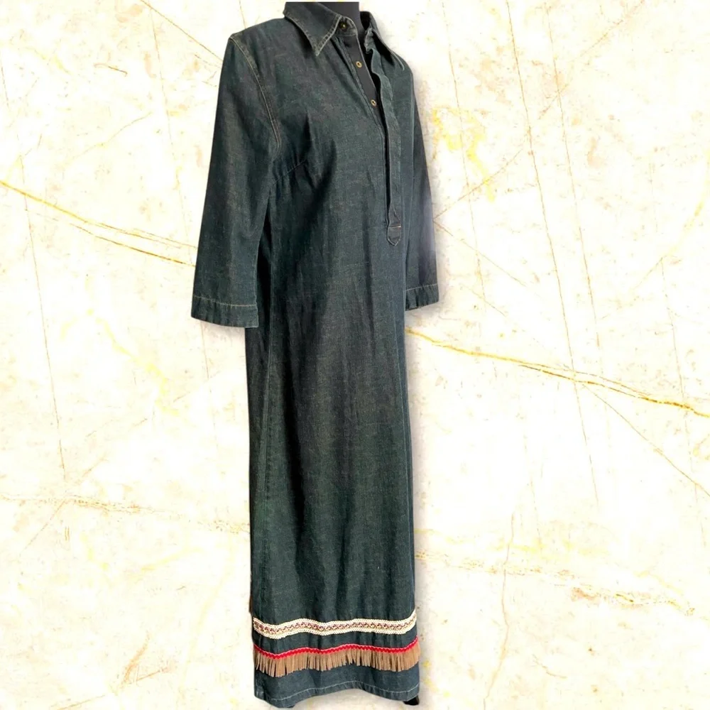 Vintage HM Rocky Midi Aline Western 3/4 Sleeves Denim Jean Dress Size L